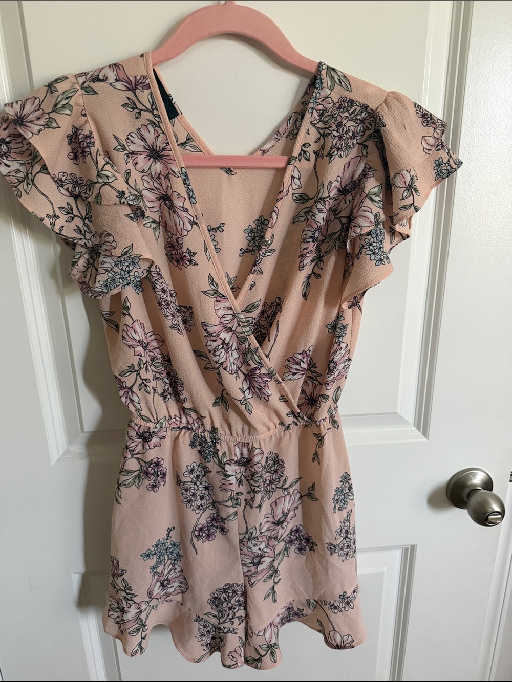 Ally B Blush Pink Floral Wrap Romper